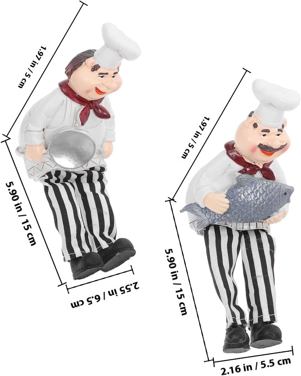 ARTIBETTER 2pcs Resin Chef Figurine Ornaments Sitting French Chef Decorative Statues Kitchen Countertop Home Décor Collectible Couple Set image 2