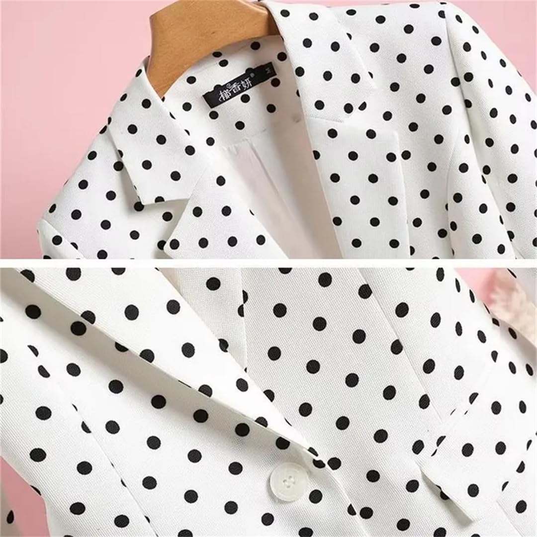 Fnfmrfmr Chaqueta pequeña de lunares para mujer, con un solo botón, cuello delgado con muescas, abrigo de traje de oficina