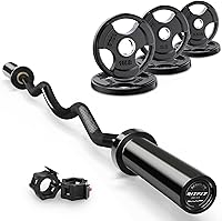 Vista 14 de RitFit Barra de rizo EZ de 2 pulgadas con pesas, barra olímpica de capacidad de 350 libras para bíceps y tríceps, entrenamiento de fuerza