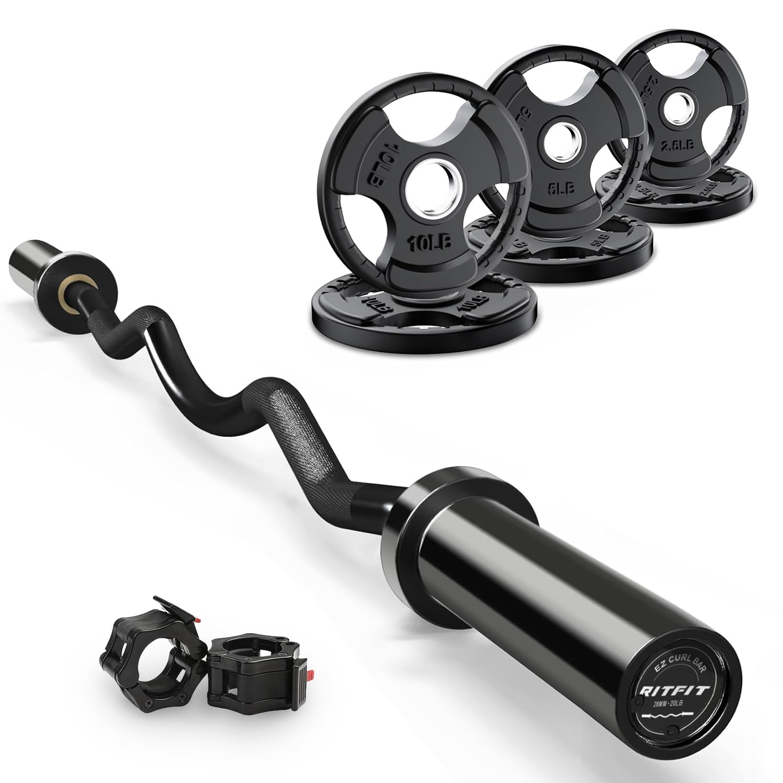 Amazon.com : RitFit 2 Inch EZ Curl Bar Olympic Barbell with Weight