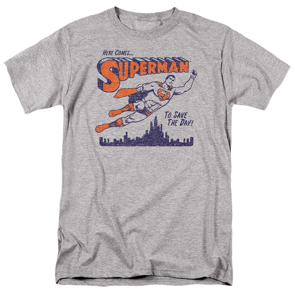 Popfunk Superman Saves The Day Unisex Adult T-Shirt Athletic Heather