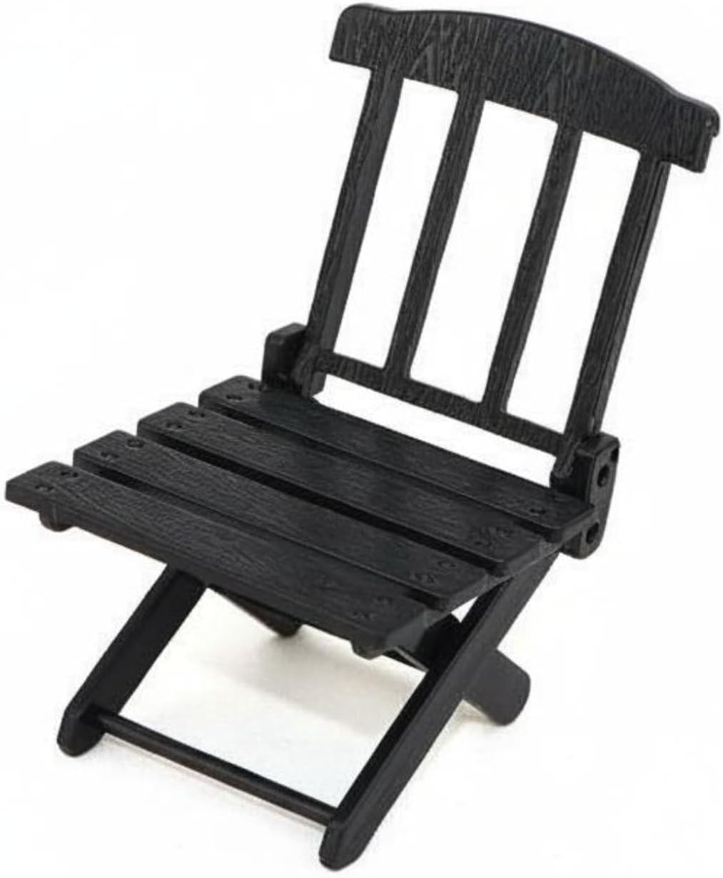 Simhoa Dollhouse Miniature Foldable Chair Slatted Deck Furniture Realistic Wood-Grain Toy Diorama Accessory Suitable for Poolside Scenes Collectors' Displays Garden Playrooms, Black