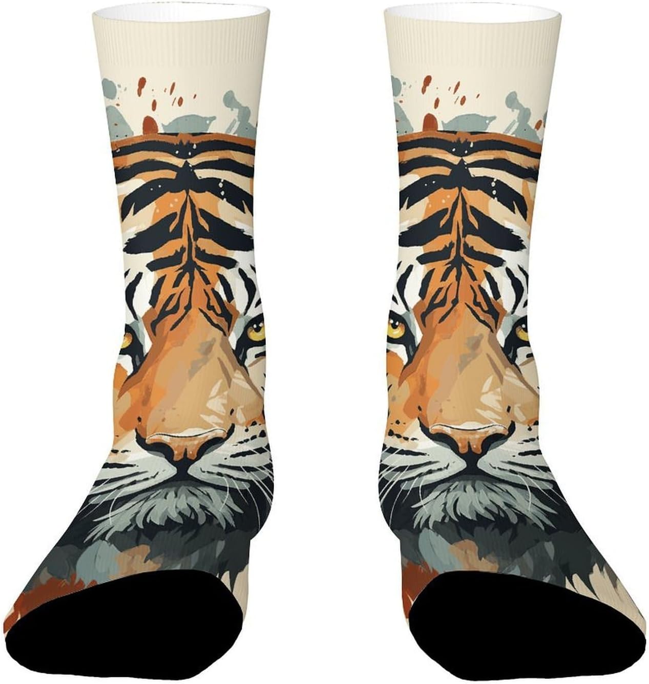 Mid-Calf Socks for Unisex, Casual Long Year of The Tiger Tiger Face Sock for Running, Elastic Crew Socks for Work