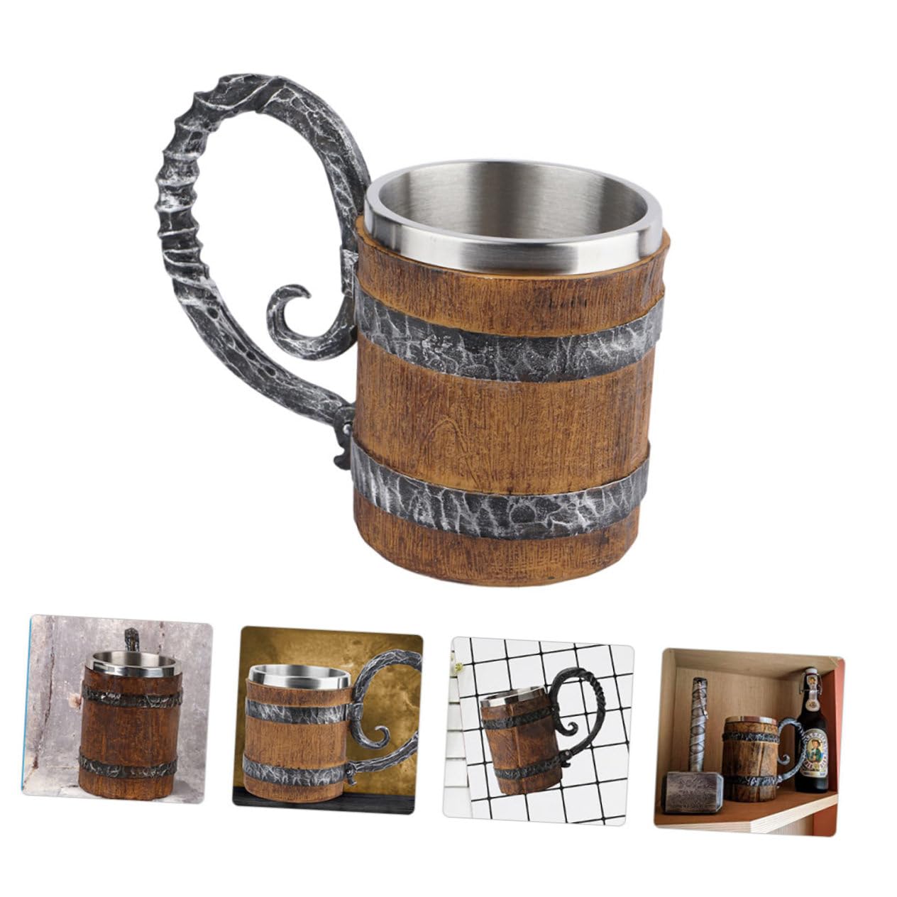 Cabilock 3 Piezas jarra de cerveza de barril de madera térmico botella de agua jarra cerveza original Jarra de cerveza especial taza con diseño de barril tazas portátiles Acero inoxidable