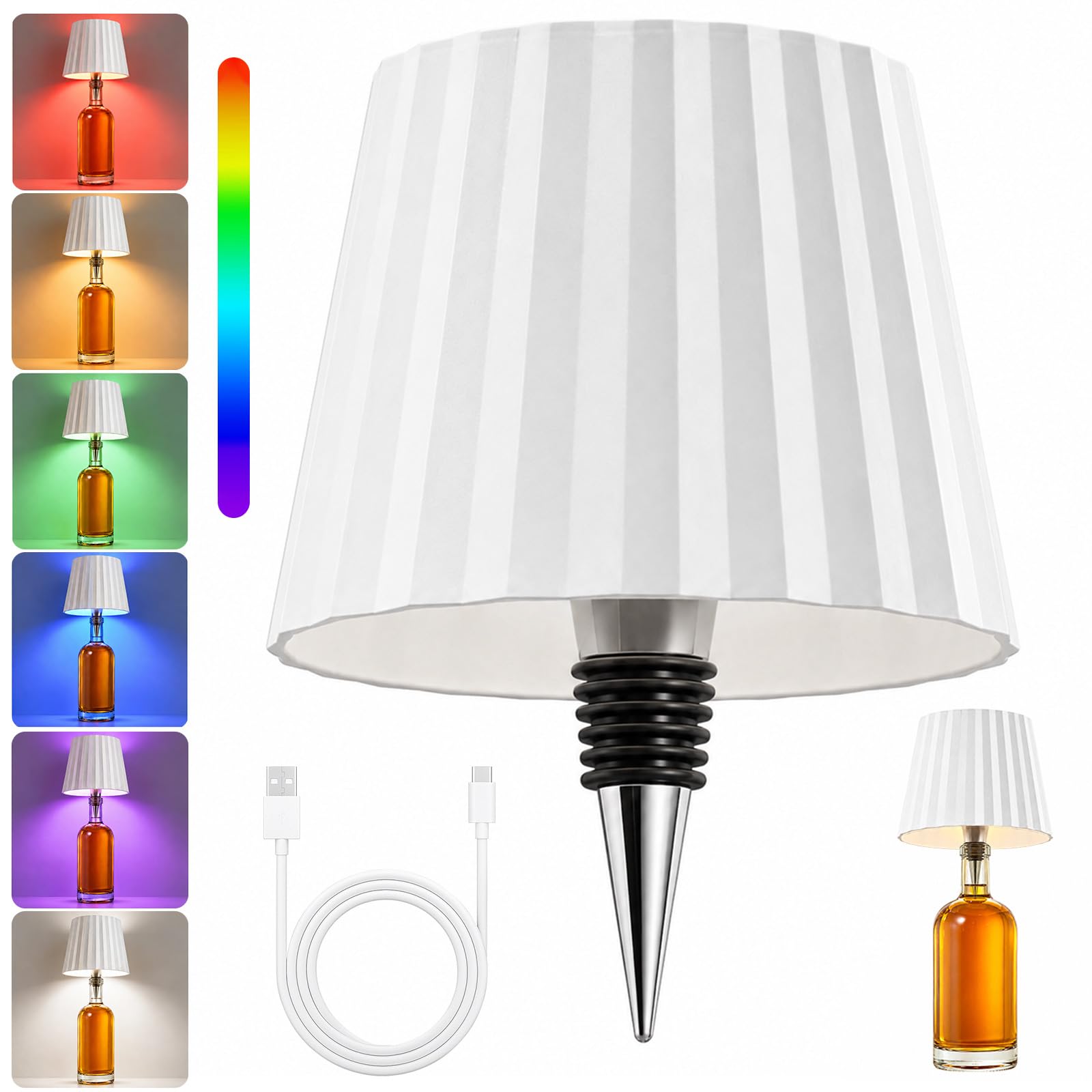 Wireless Bottle Lamp, RGB Stepless Dimming Bottle Lights USB-C Rechargeable