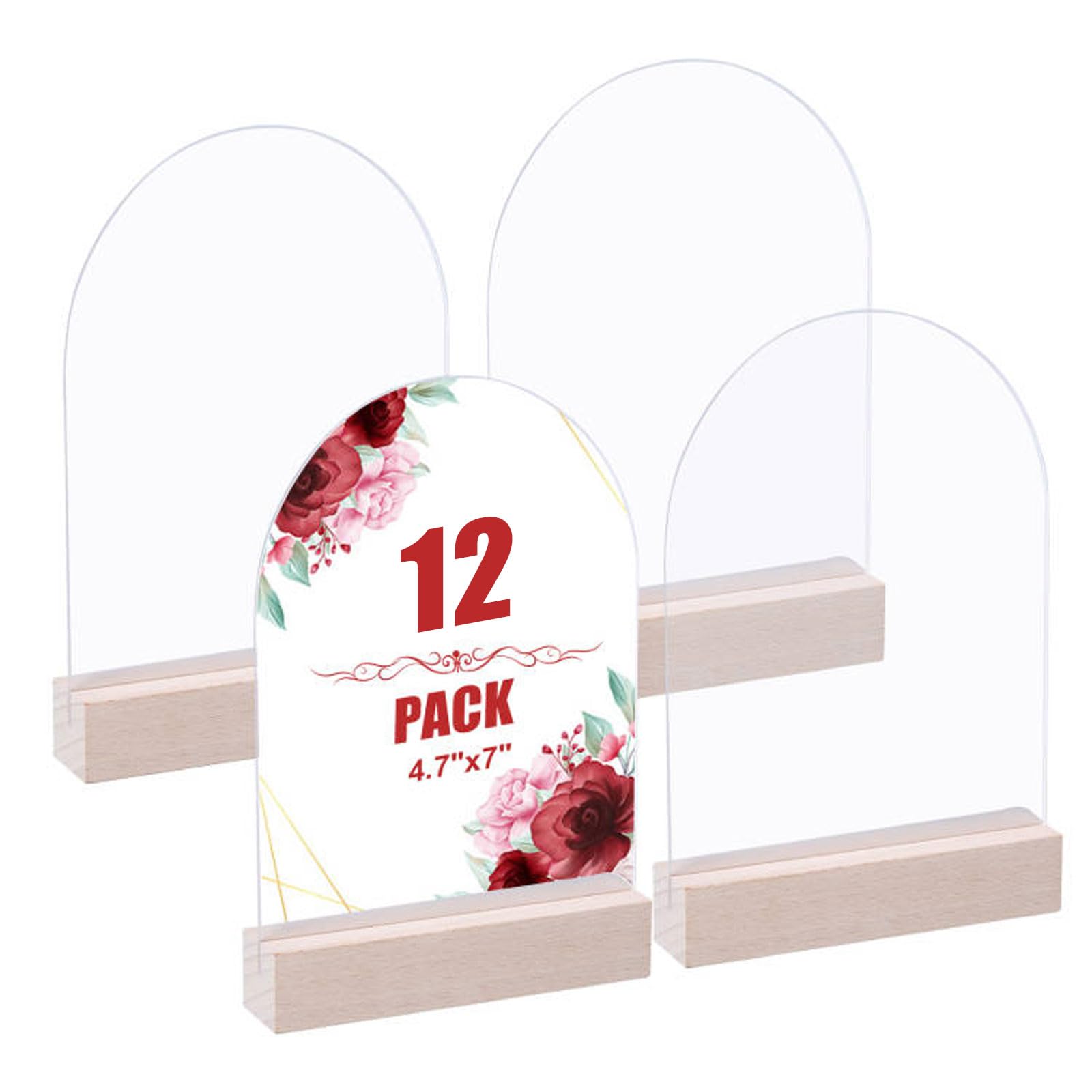 GLOBLELAND 12 DIY Packung 4x6 Zoll Blanker, Mattierter Bogen Acryl Schilderhalter, Durchsichtiger Acryl Rahmen, Holzsockel, Schräge Rückseite, Display, Kunststoff Schilderhalter Stehend Mit Holzsockel