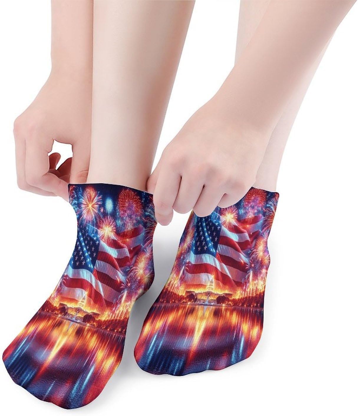 Independence Day American Flag 5Pairs Low Cut Ankle Socks for Women No Show Casual Breathable Athletic Socks for Sport