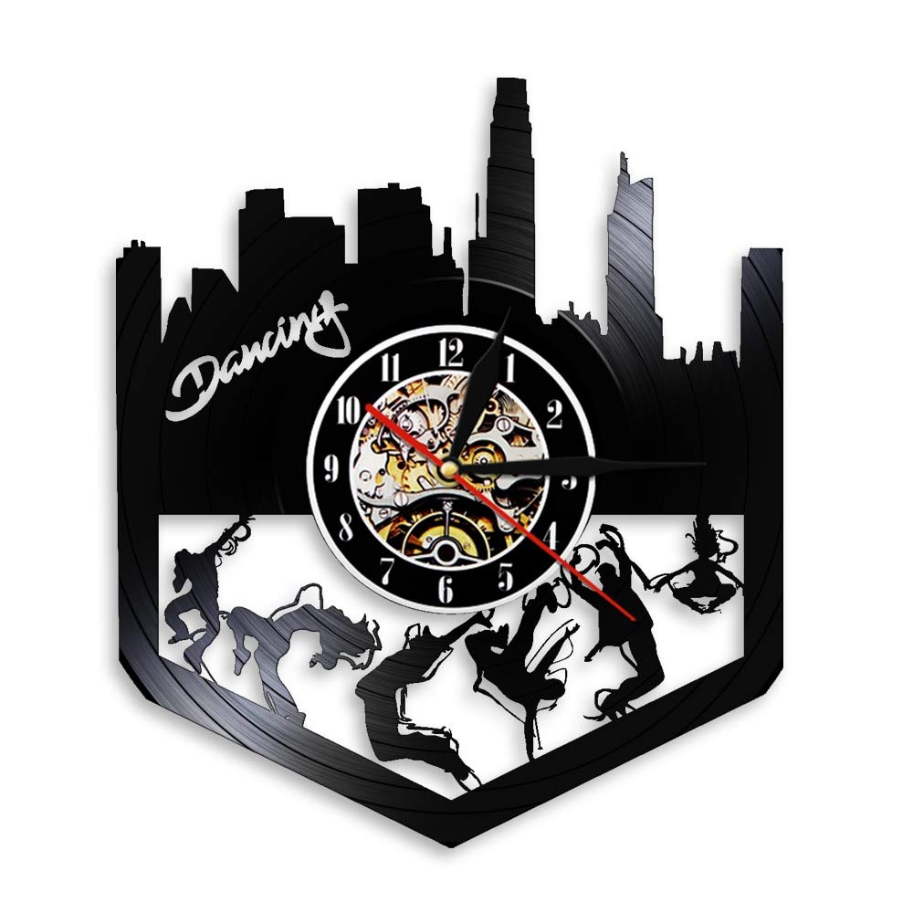 Ballerino di danza classica hip-hop da 30cm Silhouette Ritagliata Orologio da parete Longplay Street Dancing Design vintage Orologio illuminato Appassionati di musica Regalo con 7 colori Cambia rega