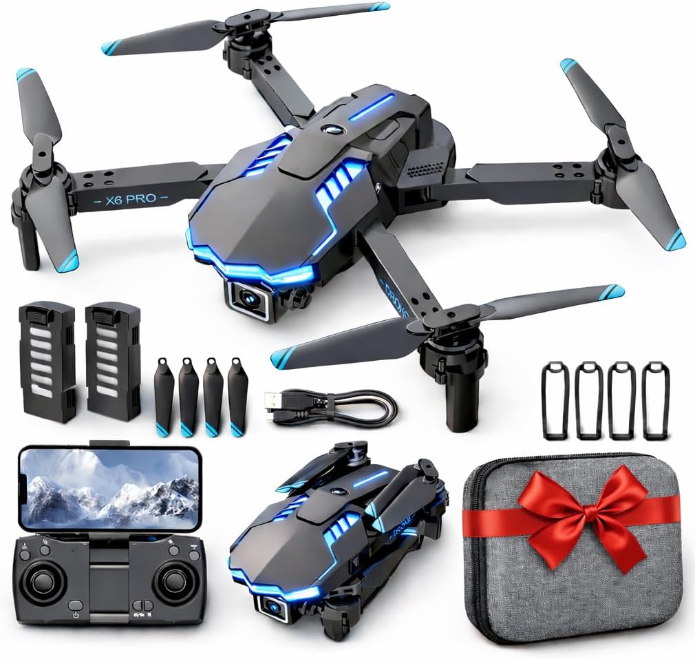 Drone with Camera 1080P with Brushless Motor Mini Drone for Beginner, Long Fly Time, One Key Start, Headless Mode, 2 Batteries, RC Quadcopter Helicopter Toy Gifts for Teen Boys and Girls (White)