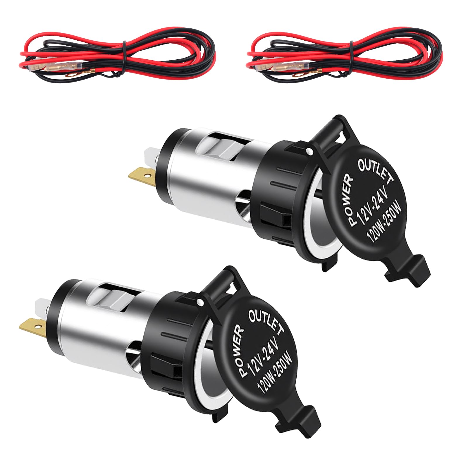 Photo 1 of 2PCS Car Cigarette Lighter Replacement,12-24V DC Car Power Outlet with Wiring Harness & Waterproof Cover,Universal Female Cars Cigarette Lighter Socket for Dash Cams/GPS