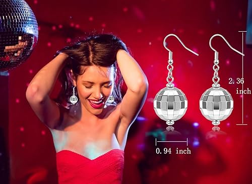 Miniatura 2 de Aretes de bola de discoteca para mujer, aretes de bola de espejo de discoteca plateados y dorados, perfectos para trajes de los años 70, accesorios