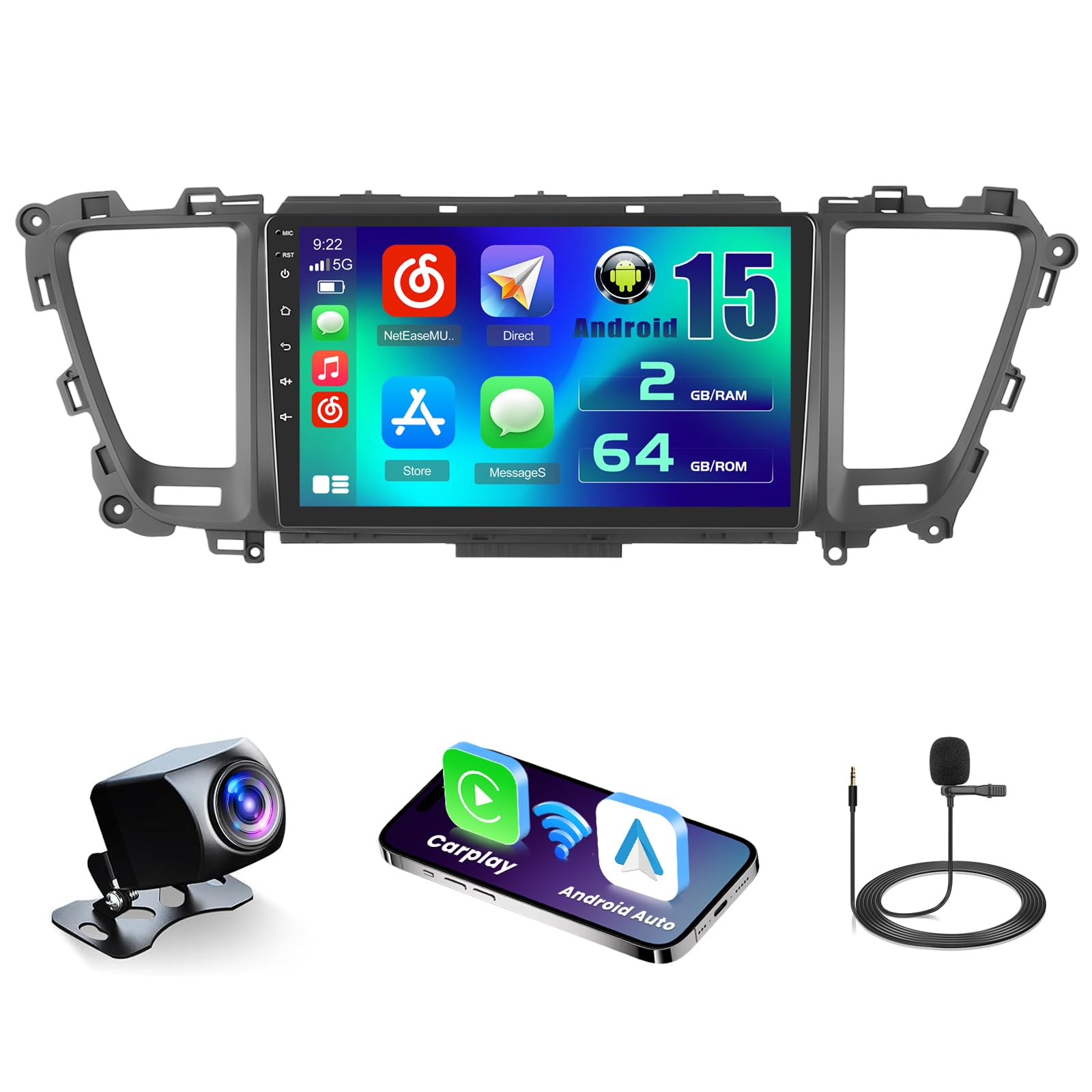 Inefala [2+64GB] Android 15 Car Radio for Kia Carnival Sedona 2015-2020 with Wireless Carplay/Android Auto, 9 Inch HD Touchscreen Car Stereo with GPS