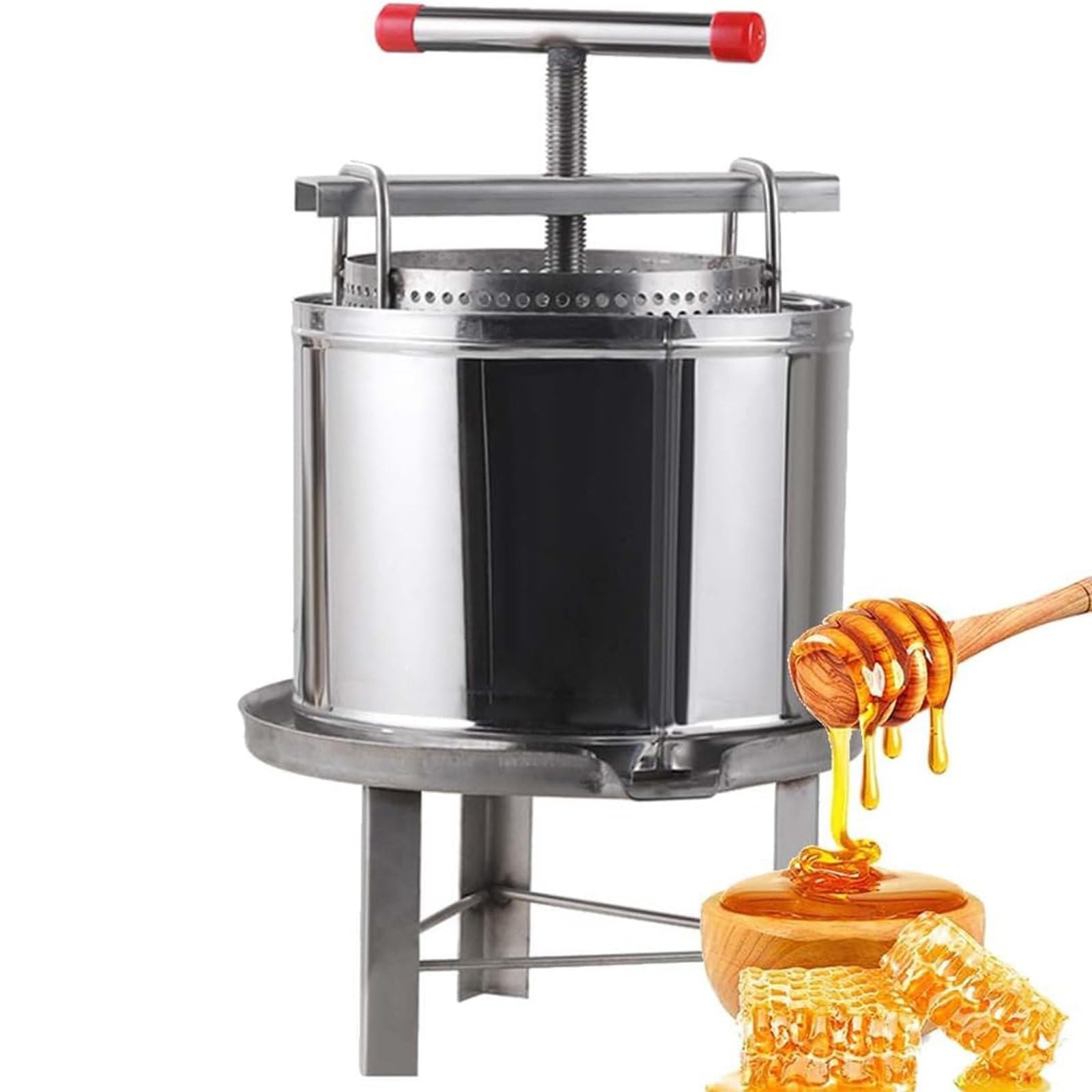 Prensa de Miel, exprimidor Manual con Cesta Perforada de Acero Inoxidable, Placa de presión, Prensa de Jugo, Equipo de elaboración de Cerveza casera