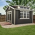Handy Home Products Windemere 10x12 Do-it-Yourself Wooden Storage Shed with Floor, Beige