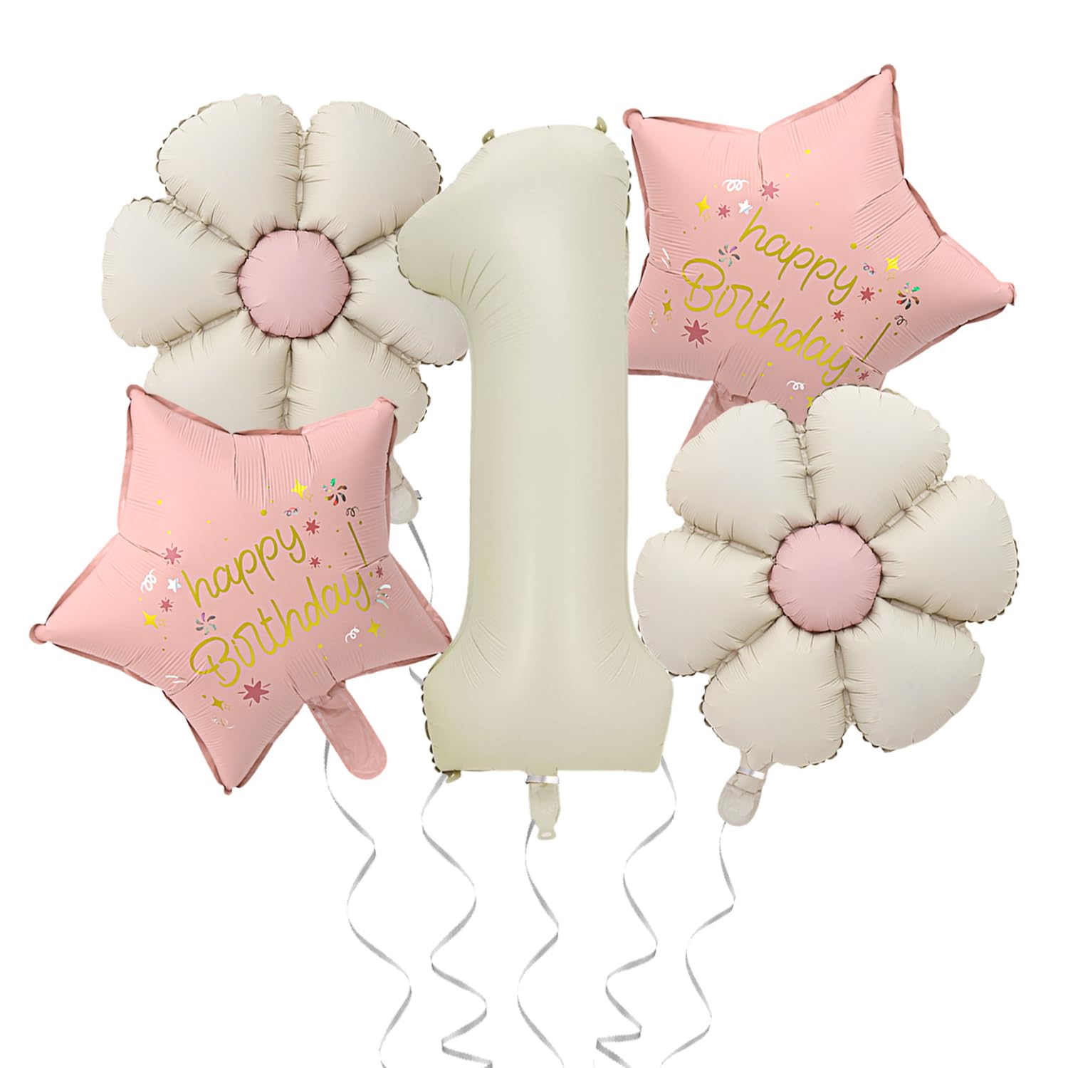 EJUFNS 5 Pieces Of 1-Year-Old Theme Balloons, Girl Birthday Balloons, Cute Aluminum Film Balloon, Birthday Party Decorations.