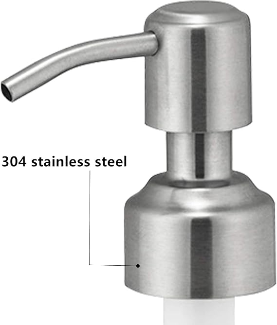 304 Rust Proof Stainless Steel Soap Pump, Kitchen Soap Dispenser Pump Replacement, Silver Stainless Steel Brushed Finish,Fit Standard 8oz/16oz Boston Round 28/400 Neck Bottles(Pack of 2)