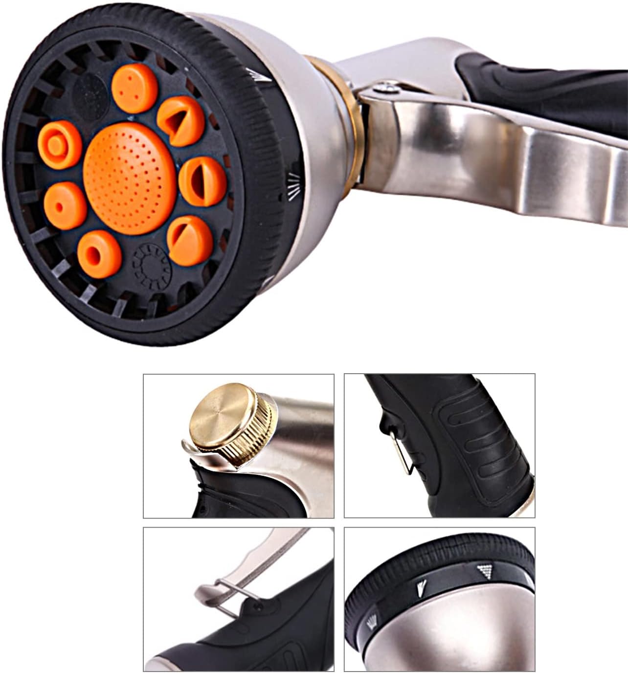 Hose Spray Nozzle, Metal Garden Hose Nozzle, Heavy Duty Water Hose Sprayer with 9 Adjustable Patterns Outdoor Hose Nozzles