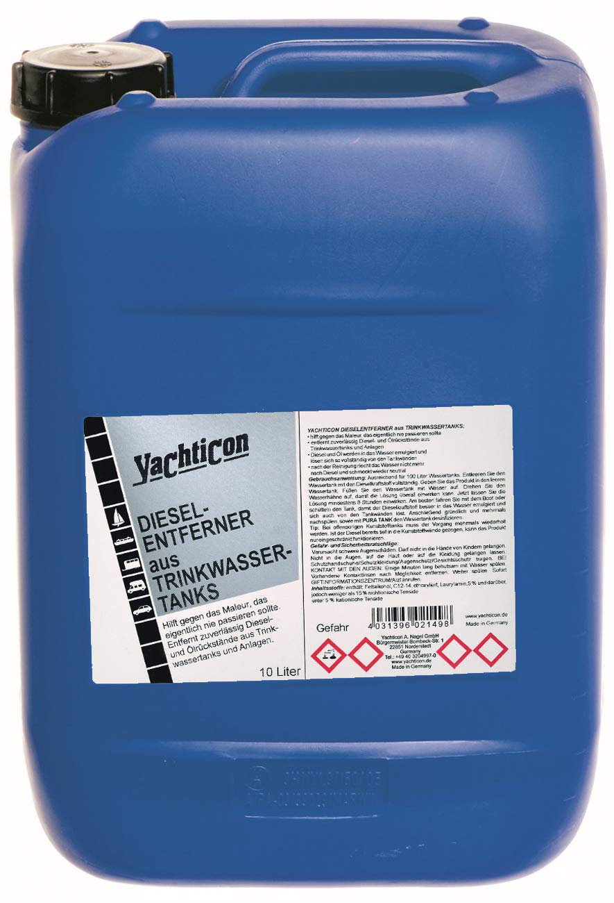 Yachticon Dieselentferner aus Trinkwassertanks 10 Liter | Entfernt Diesel & Öl | Für Trinkwassertanks & Leitungen | Neutralisiert Geruch & Geschmack | Für Boot & Wohnmobil
