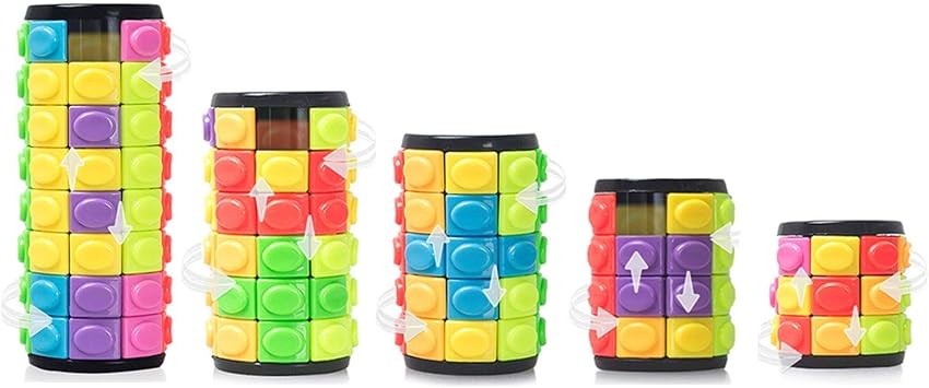 R.Y.TOYS Fidget Toy,Magic Cube Puzzle,Brain Teasers for Adults,Cylinder Rotate&Slide Logic Restless Hand Game,Trick Puzzle,Gift for Kids Child8 Colors x 3/4/5/6/8 Layers