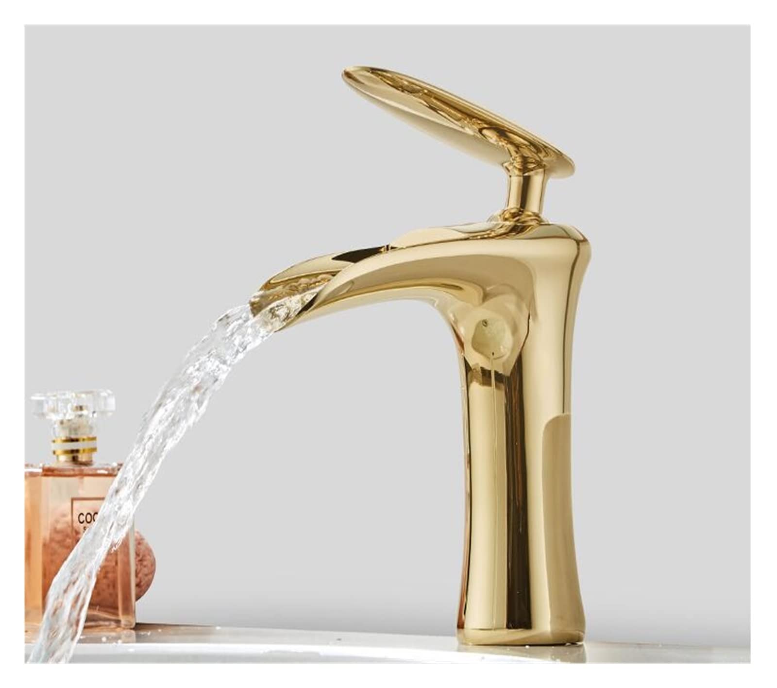 Mitigeur cascade eau chaude et froide en laiton or pour lavabo de salle de bain