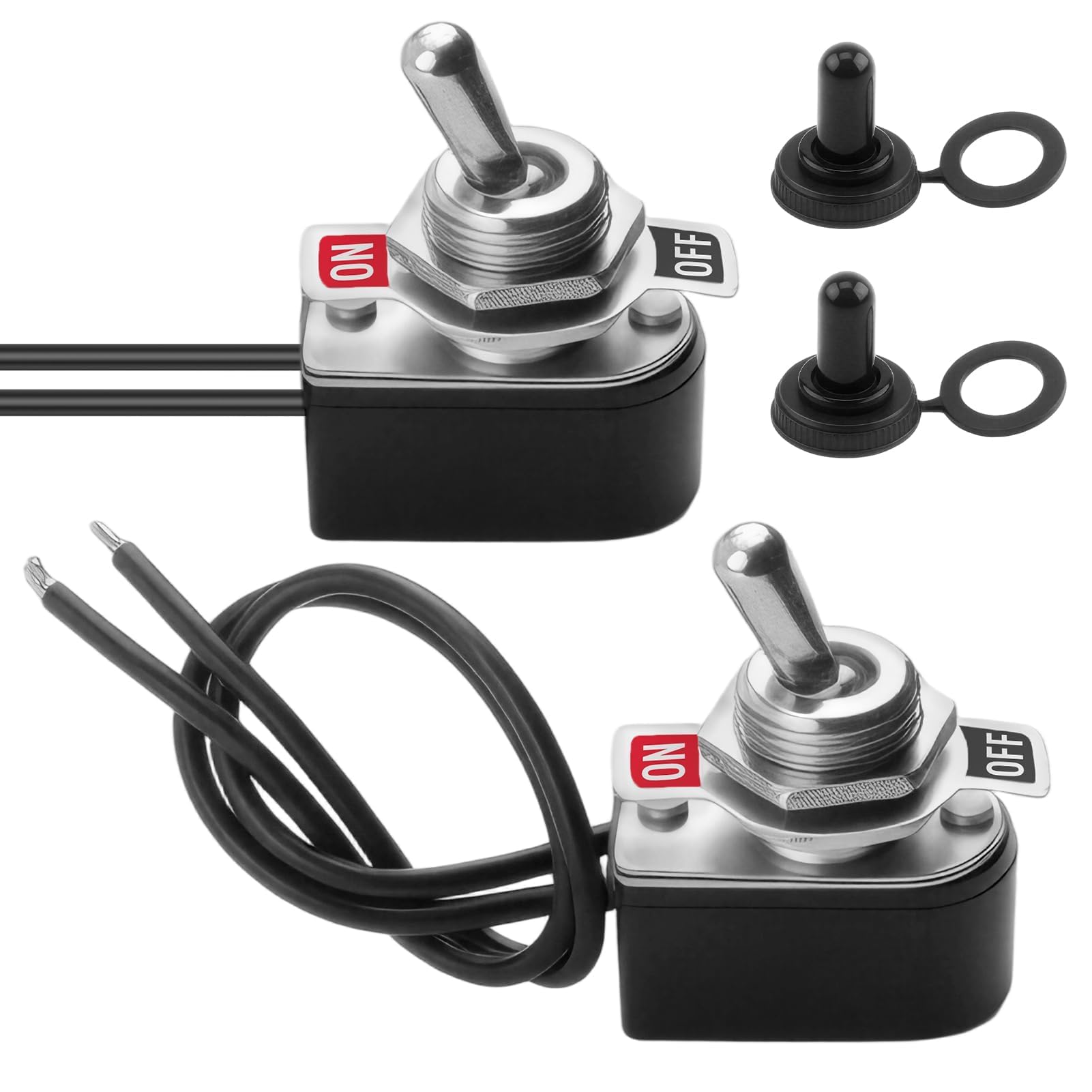2 Position Rocker Switch 6A 250V 15A 220V Pre-wired with SPST On/Off Switch Plate and Waterproof Cover for Car Electrical Modifications, Camio