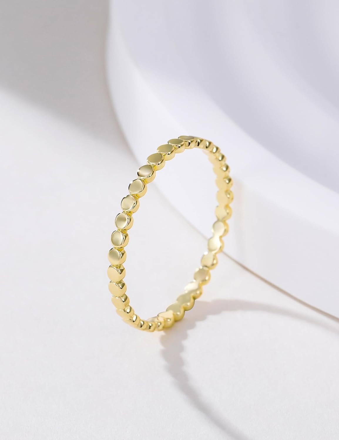 Mameloly 1.5mm 14K Gold Plated Wedding Bands for Women Dainty Stackable Thin Dot Ring Statement Ring Size 3-12 - Image 2