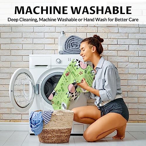 Mercuryelf Cow Throw Blanket - Soft, Fuzzy & Warm - 50x60 Inches Flannel Blankets for Living Room, Sofa - Light Green Cute Throws Gift for Teens