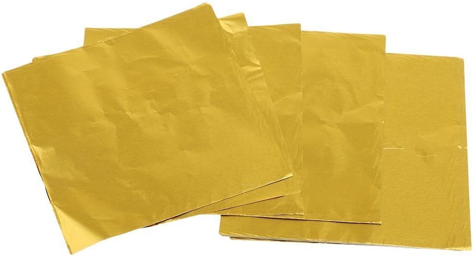 ZCSMg Approx.100 pcs Square Foil Paper Wrappers Package for Candy Chocolate Lolly Decor (Golden)