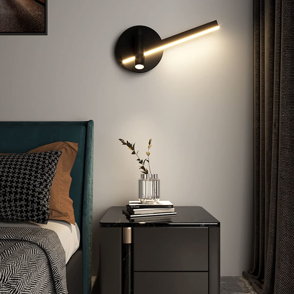 Kinkiet Kryty Czarny Regulowany kinkiet LED 6W z obrotową lampą ścienną do czytania Łóżko 3W LED Spot Lampka nocna Kinkiet do salonu Sypialnia Biuro, ciepła biel 4500K,Right
