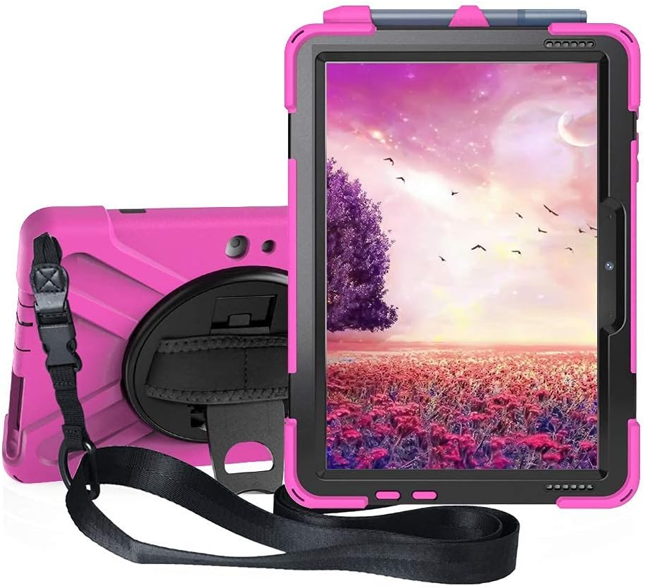Tablet Case with 360 Rotating Strap and Stand Heavy Duty Protective Full Body Cover Compatible with Microsoft Surface Go 4/3/2/1 Pink