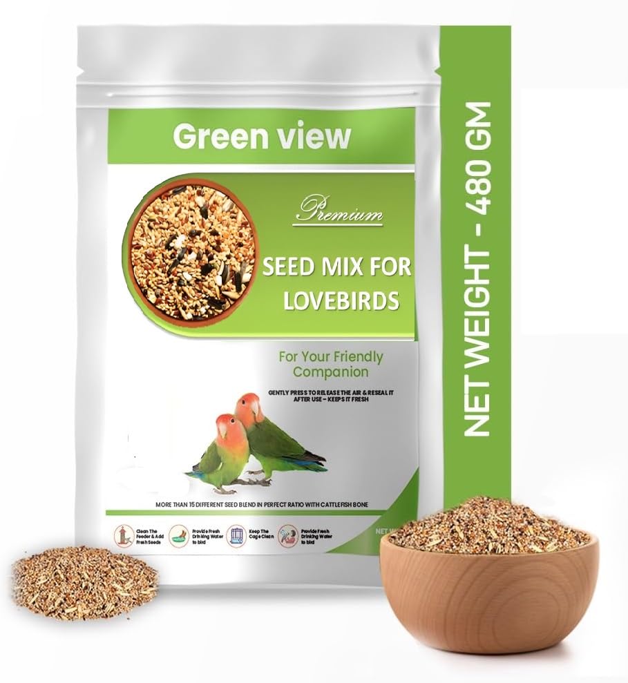 Green view|Premium|Seed Mix for Lovebirds|Net Weight 480 GM More Than 15 Different Seed Blend in Perfect Ratio with Cattlefish Bone (B0CL9P8C8W) Amazon Price History, Amazon Price Tracker