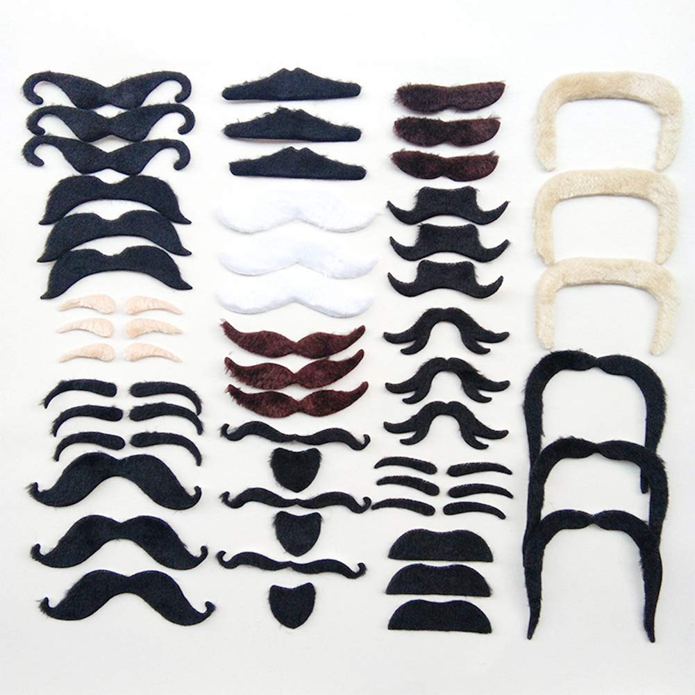 48 Pieces Novelty Fake Mustaches Self Adhesive Fancy Dress Curly Moustaches Fake Artificial Beard Mustache Fiesta Party Supplies for Masquerade Cosplay Costume Fancy Dress Party(16 Styles)