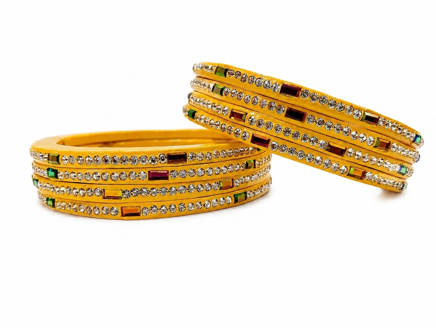 Yellow Stone Studded Bangle Set for Women | Multi Color Crystal Kangan Set | Traditional Handcrafted Bridal Wear Ethnic Jewellery | Festive Gift for Girls-image-12