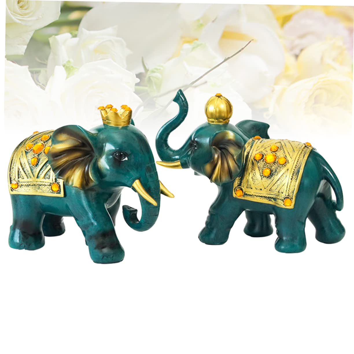 Amosfun Pareja de Elefantes de Resina Estilo Europeo, 1 Par Verde