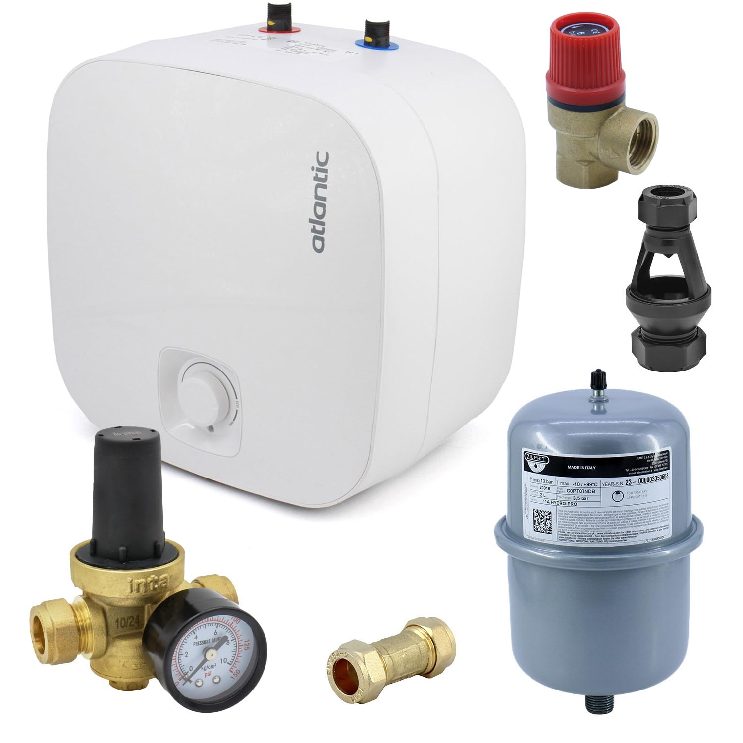 Atlantic 10L Nanto Lite Undersink 2kW Hot Water Heater AH821547 + Unvented Kit A B C D