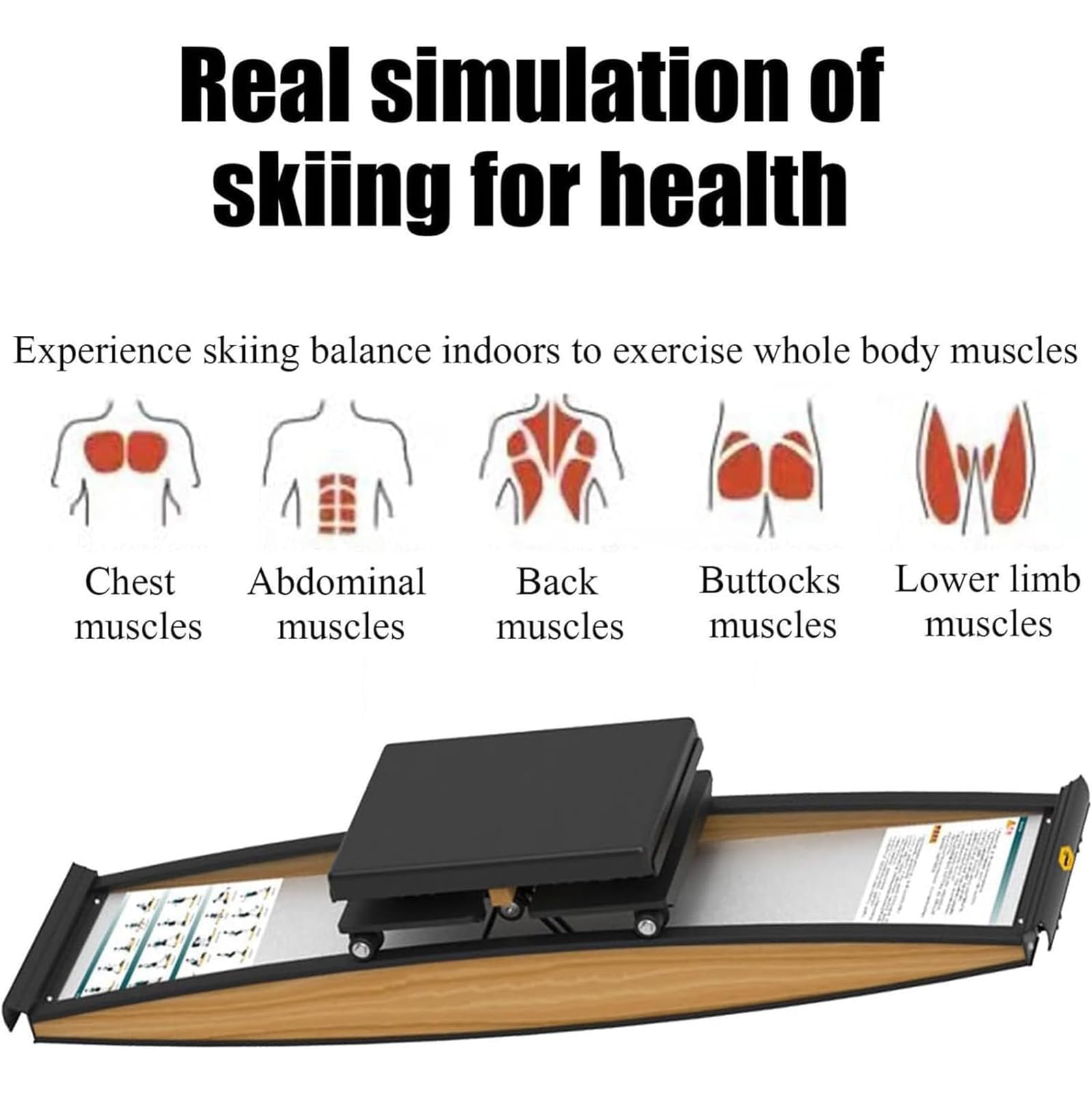 Genérico Simulador de Esquí para Interiores Elíptica 3D Equipo de Esquí Kit de Entrenamiento de Fuerza y ​​Equilibrio con Bastones y Colchonetas para Fortalecer Cintura