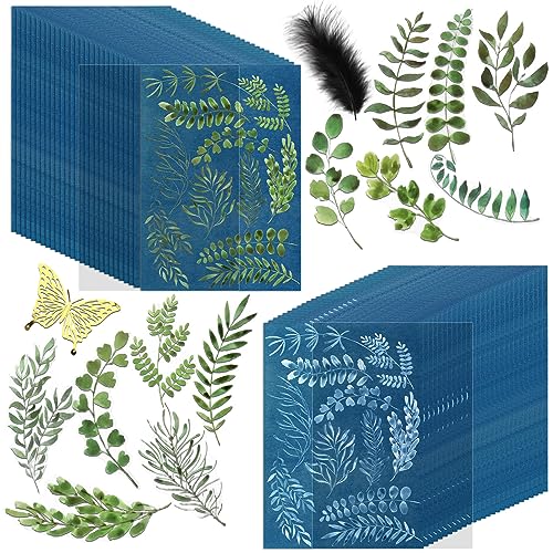 NOVWANG 80 Pcs Cyanotype Paper, High Sensitivity Sun Print Paper Cyanotype Kit with 2 Dedicated Clear Sleeves and 1 Pack Template, Sun Art Paper DIY Arts and Crafts Project (5.8 x 4.1 Inch)