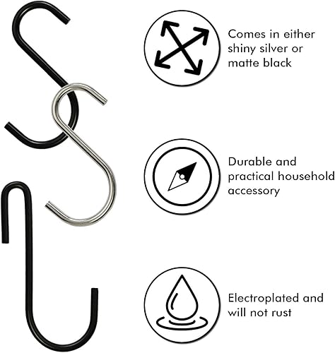 Miniatura 2 de Millennial Essentials Ganchos en forma de S de metal resistentes ganchos negros para colgar de 2.75 pulgadas para utensilios de cocina, ollas,