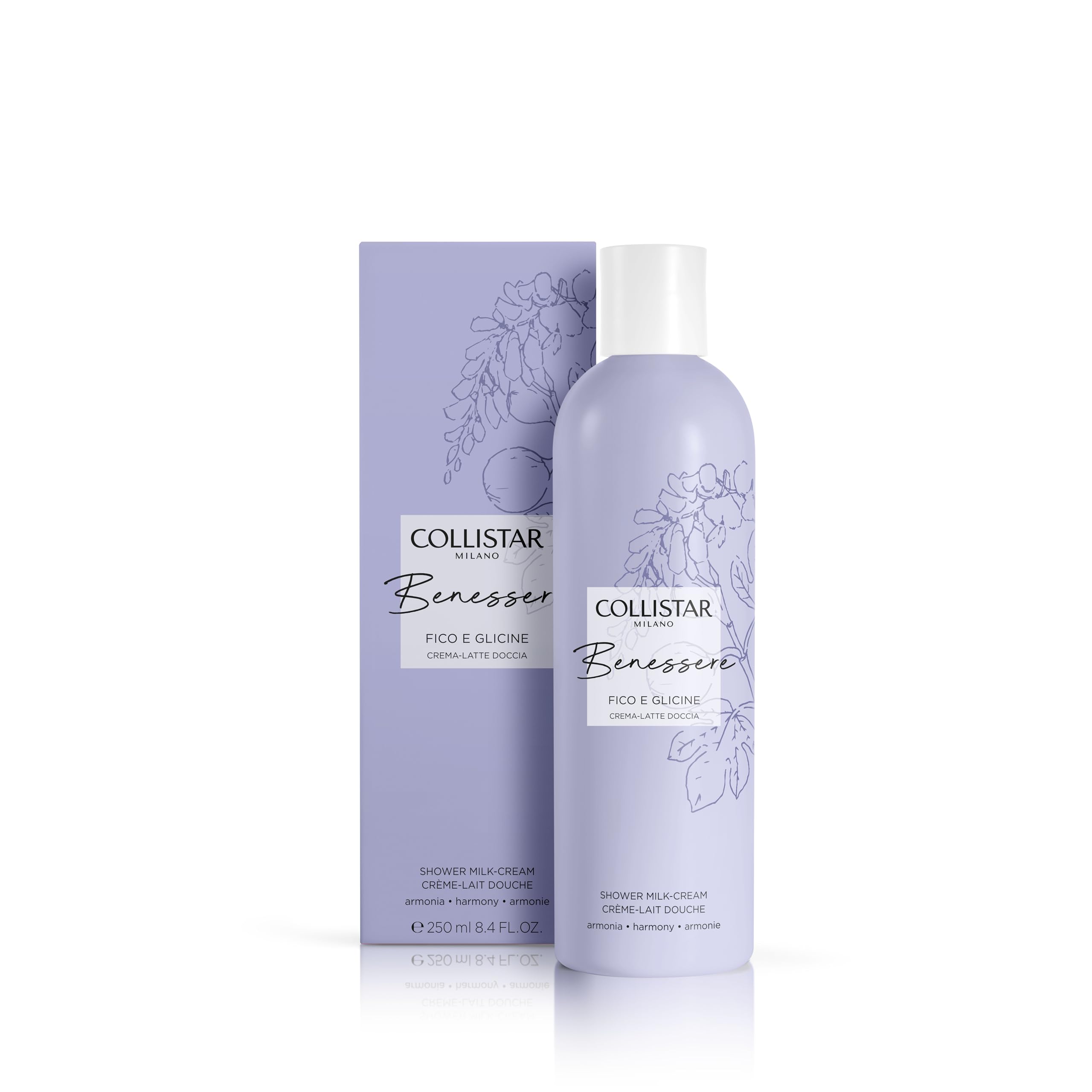 Collistar Shower Cream Benessere Fig and Wisteria, Moisturising and Nourishing, Scented Body Cleanser, 250 ml