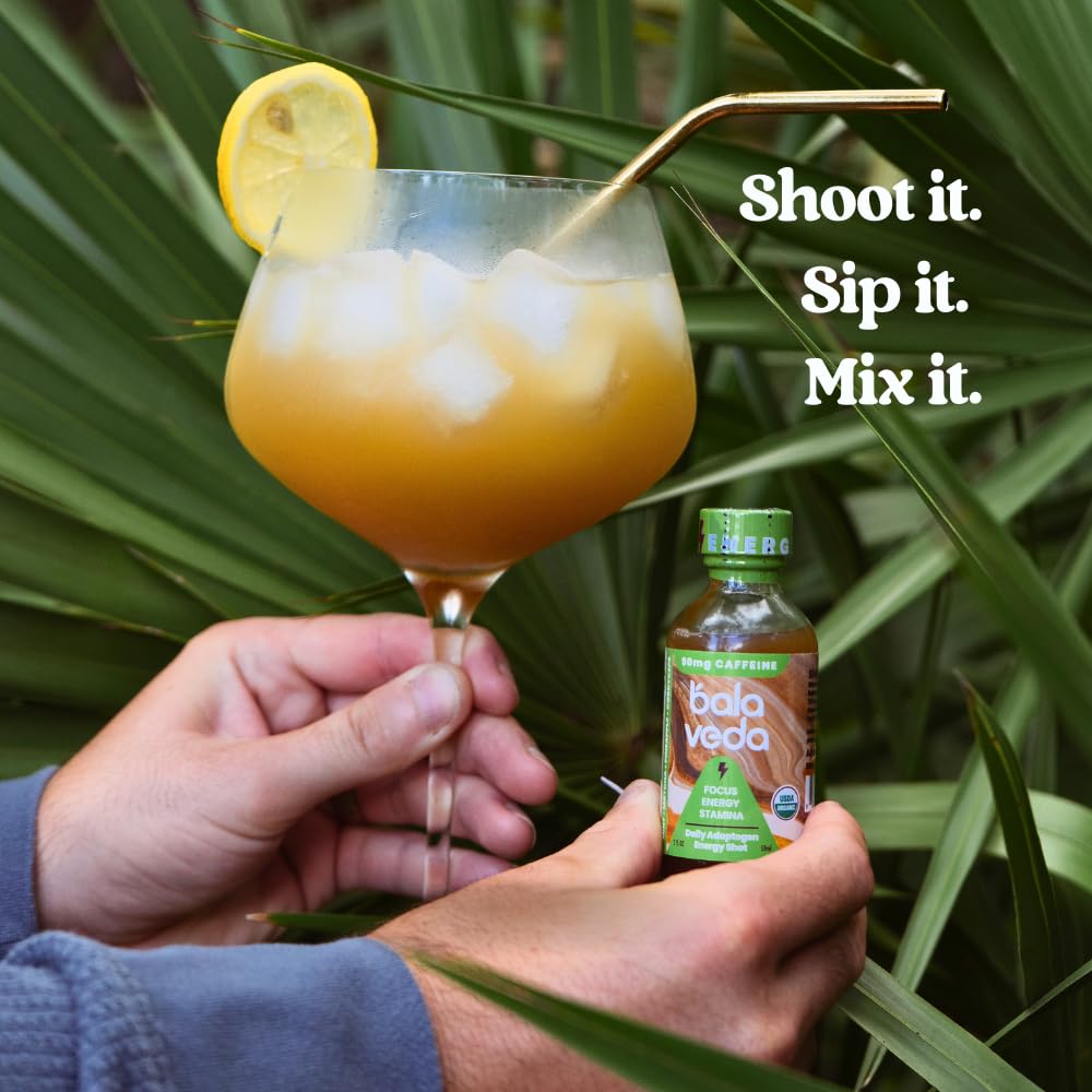 balaveda Tropic Rush Energy Shot with Organic Matcha, L-Theanine, Cordyceps, Eleuthero, and Vitamin B12 – Mint Pineapple Flavor – Clean and Sustained Energy Support – 2 Fl Oz Bottles (Pack of 12)