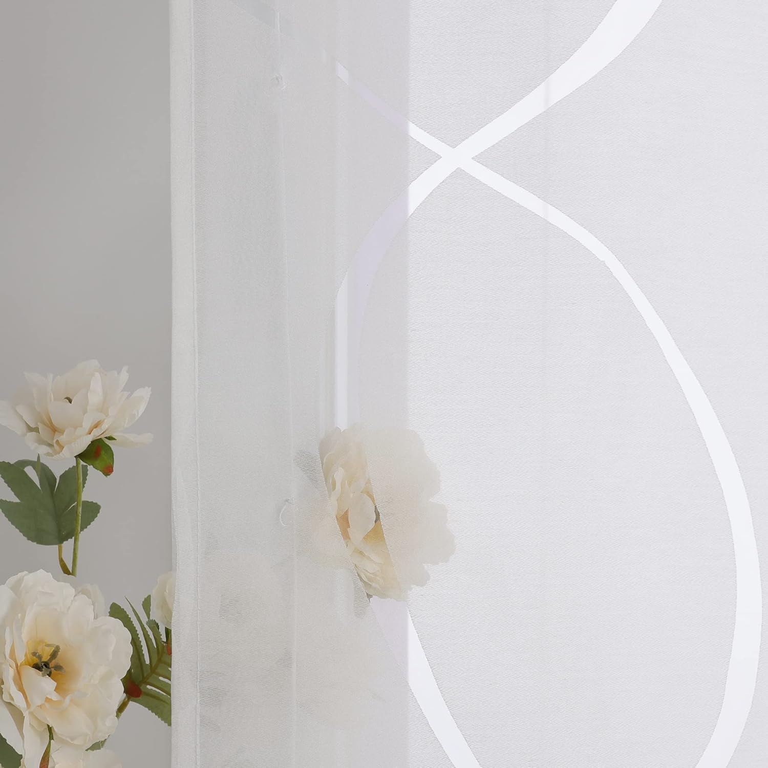Voile Raffrollo mit Schlaufen Ausbrenner Rollo B80 x H140 cm,Weiß | 1 Stück,Mit Burnout-Wellenmuster,Küche Raffgardine,Transparent,Modern,Schlaufenrollo Landhausstil,Kurz Vorhang