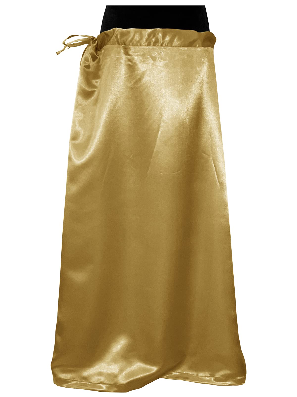 TMS Sari Petticoat Satin Stitched Adjustable Waist Saree Underskirt Lining Skirts (One Size, Light Gold)
