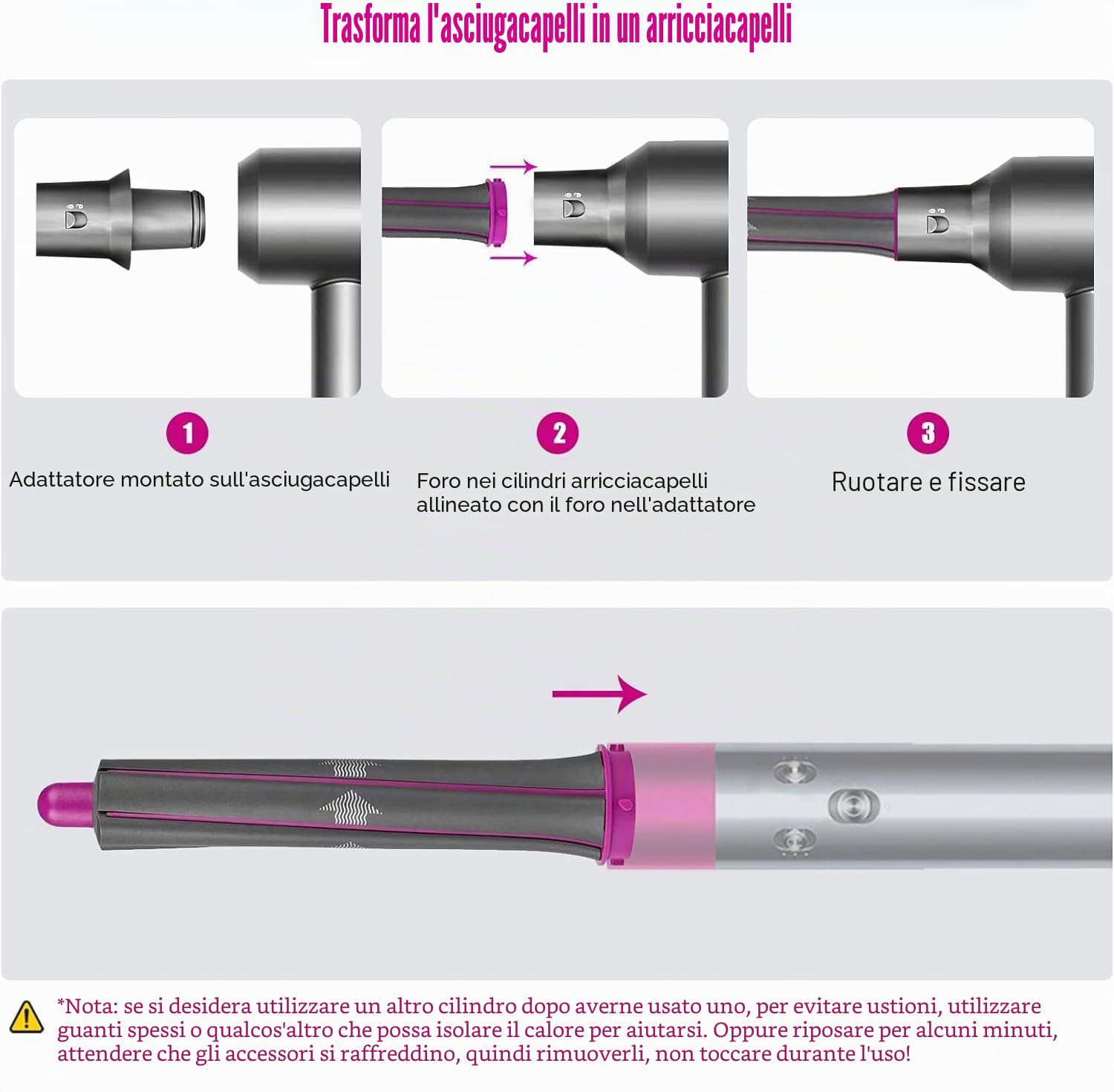 Chuancheng Kit di accessori per capelli per asciugacapelli per Dyson per Supersonic, arricciacapelli automatico, accessorio per diversi stili di capelli