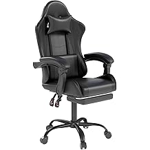Gaming Chair with Headrest and Lumbar Support, Ergonomic High Back Office Chair, Racing Style Executive Computer Desk Chair, Leather Adjustable Swivel Task Chair for Home Office (Black)