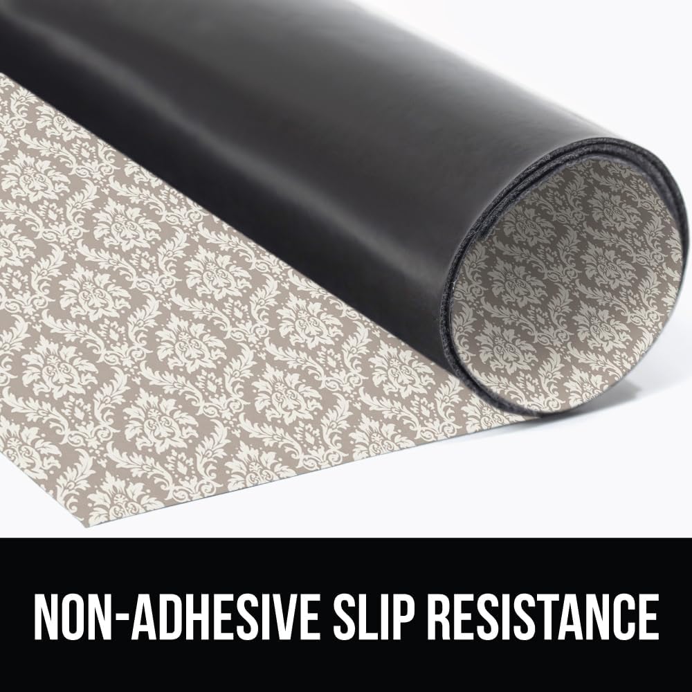 GORILLA GRIP LeakGuard Non-Adhesive Under Sink Mat for Kitchen Cabinet, 24x60, Waterproof Quick Dry Shelf Liner, Durable Absorbent Felt Mats for Bathroom Sinks, Cabinets, Dresser, Damask Taupe Cream