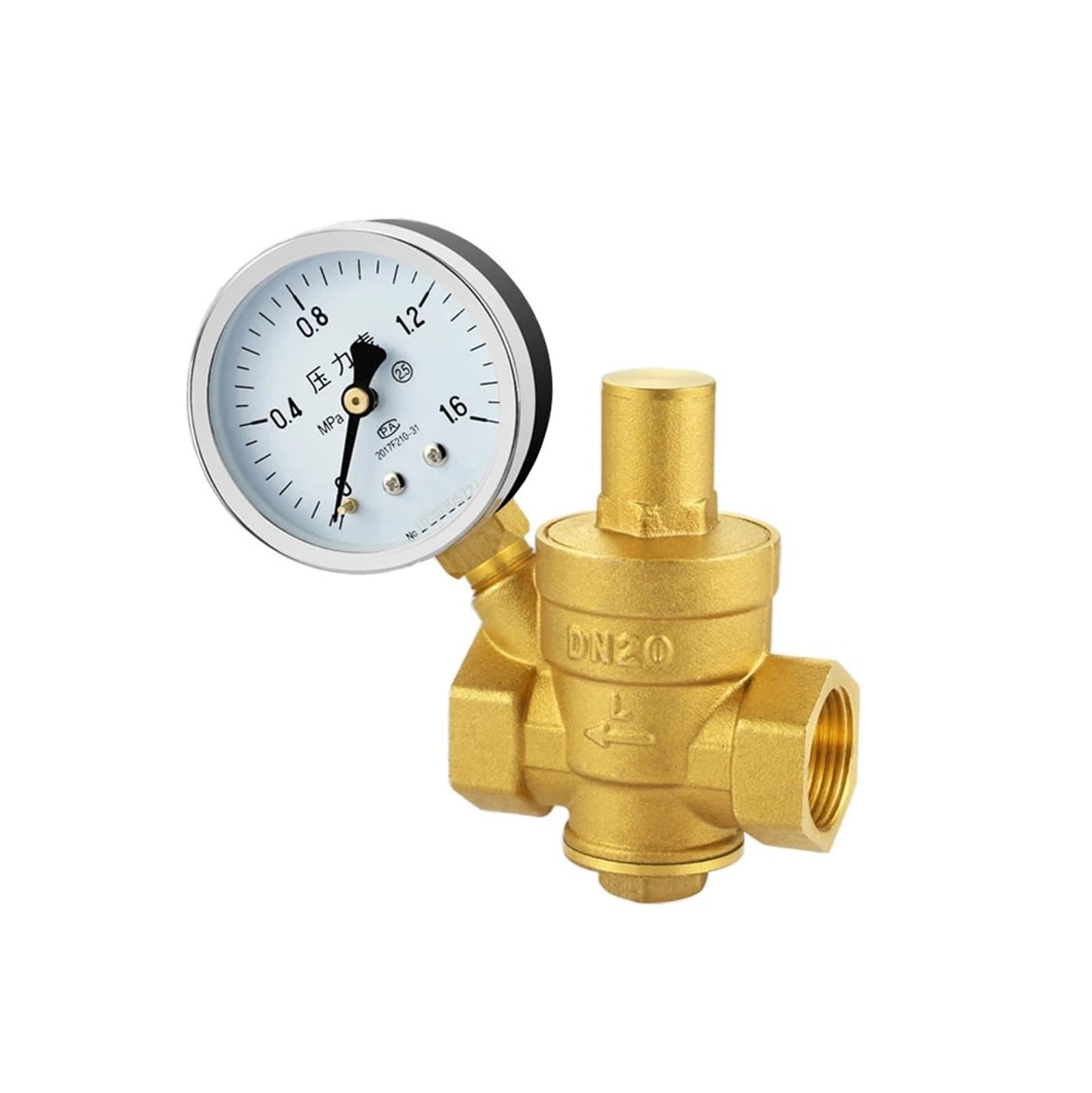 Válvulas multibloque de control de admisión, 1/2" 3/4" 1" Válvulas reductoras de presión de latón 1,6 MPa Manómetro Tipo ajustable(Válvula con calibre, 1/2")