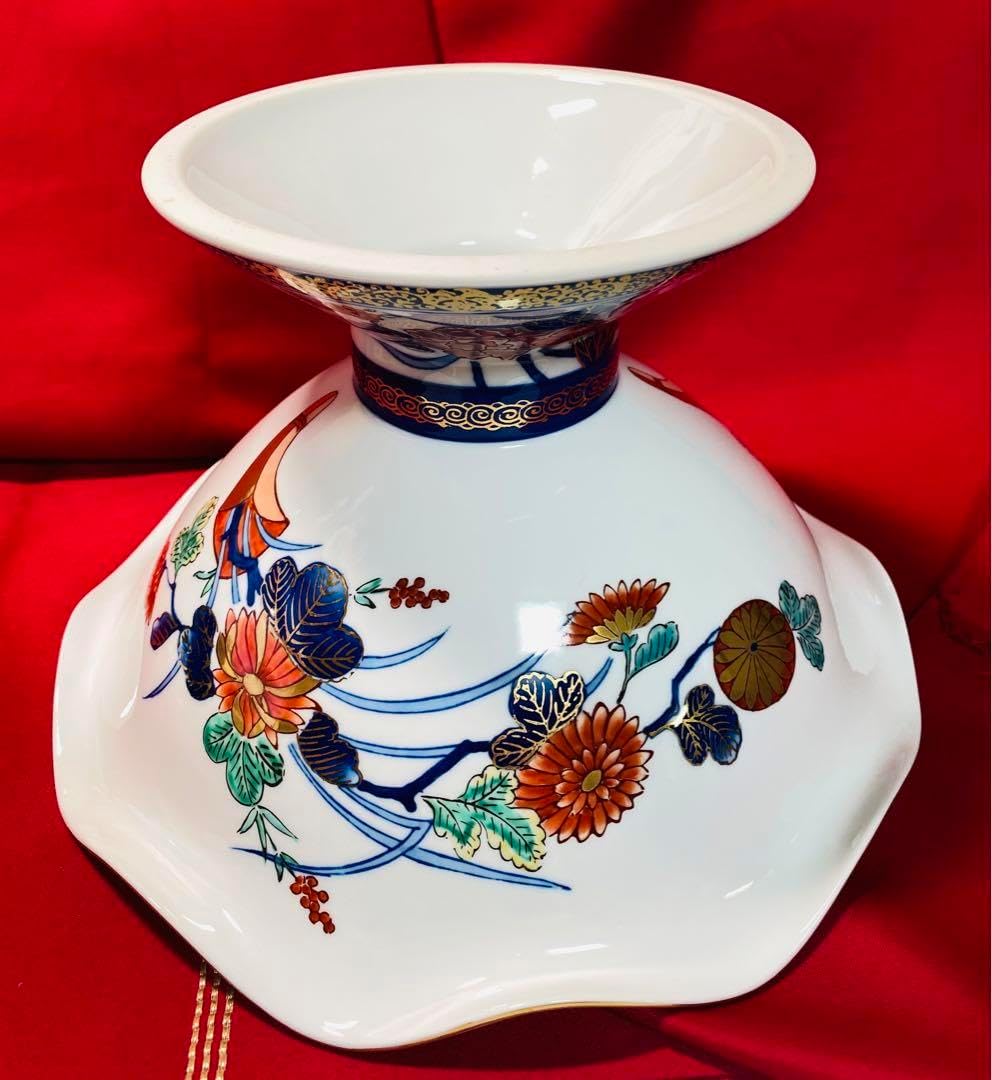 【有田焼】緒方松右衛門　金襴手大鉢　古伊万里　高台　盛鉢　菓子鉢　コンポート 有田焼 緒方松右衛門 金襴手大鉢 古伊万里 高台 盛鉢 菓子鉢