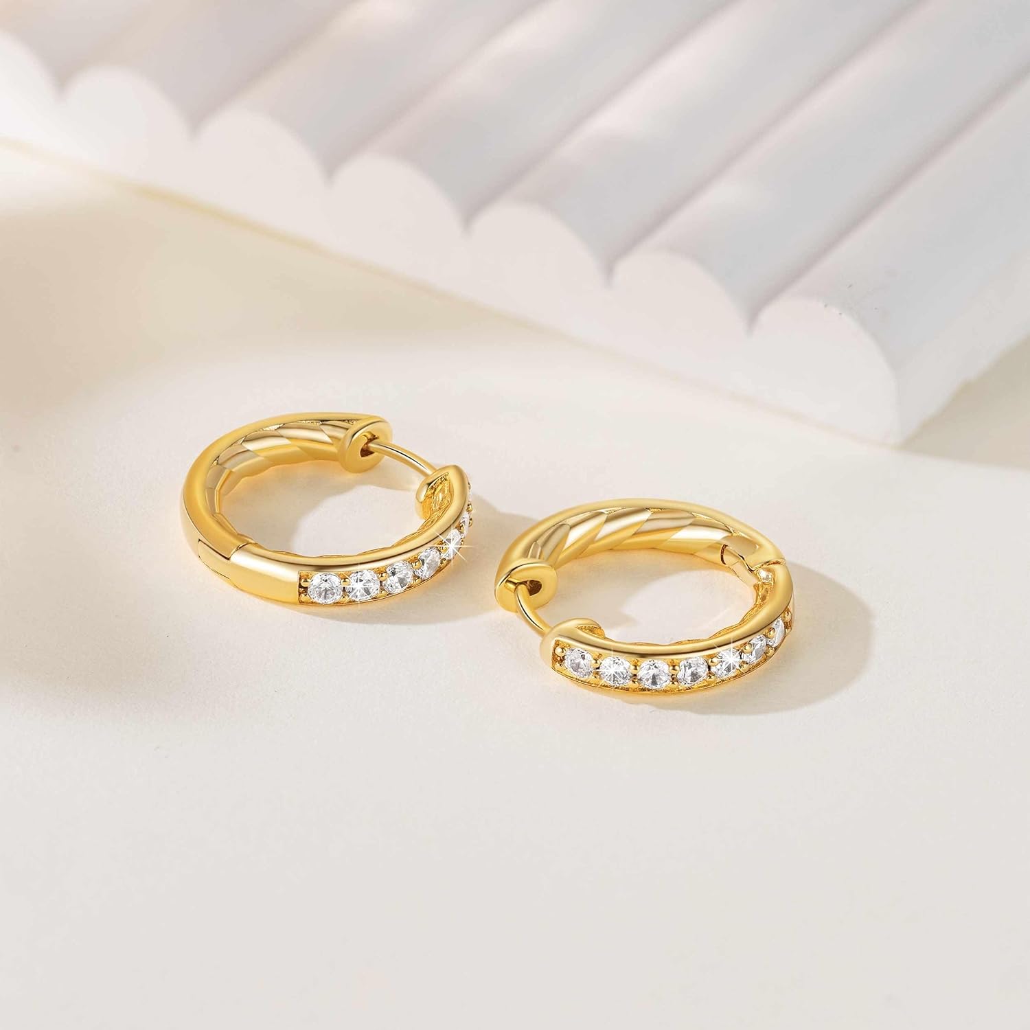 AMELINE 14K Gold Hoop Earrings for Women Gold Earrings for Women Hoops Earring Half-Paved with Cubic Zirconia and Subtle Twist Design Elegant Hoop Earring for Womens Dainty 20mm - Image 6