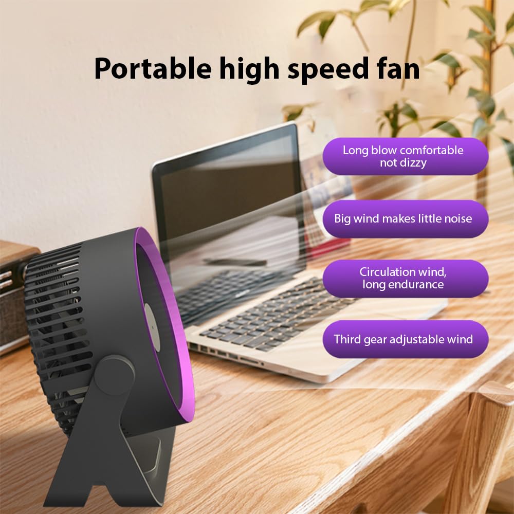 Ventilatore da tavolo elettrico senza fili portatile silenzioso con circolazione d'aria a 3 velocità per casa, ufficio, camera da letto, dormitorio, viaggi, campeggio, raffreddamento a soffitto a