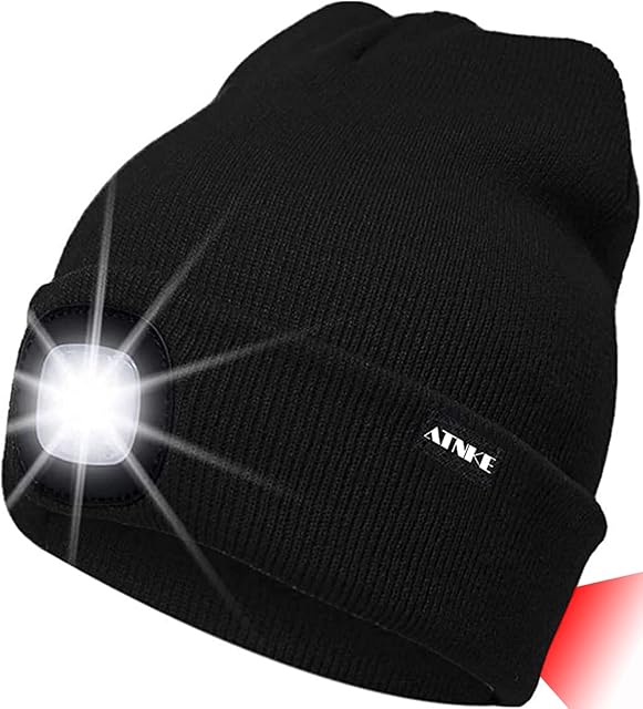 ATNKE 8LED Lighted Knit Hat,USB Rechargeable Running Headlamp Cap Ultra Bright Waterproof Light Lamp and Flashing Alarm Red Tail Light Multi-Color